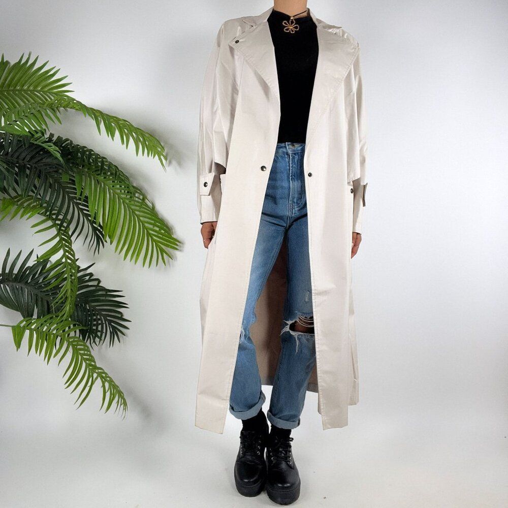 Womens Vintage 80s Neiman Marcus Beige Minimalist Classy Trench Rain Coat / 8
